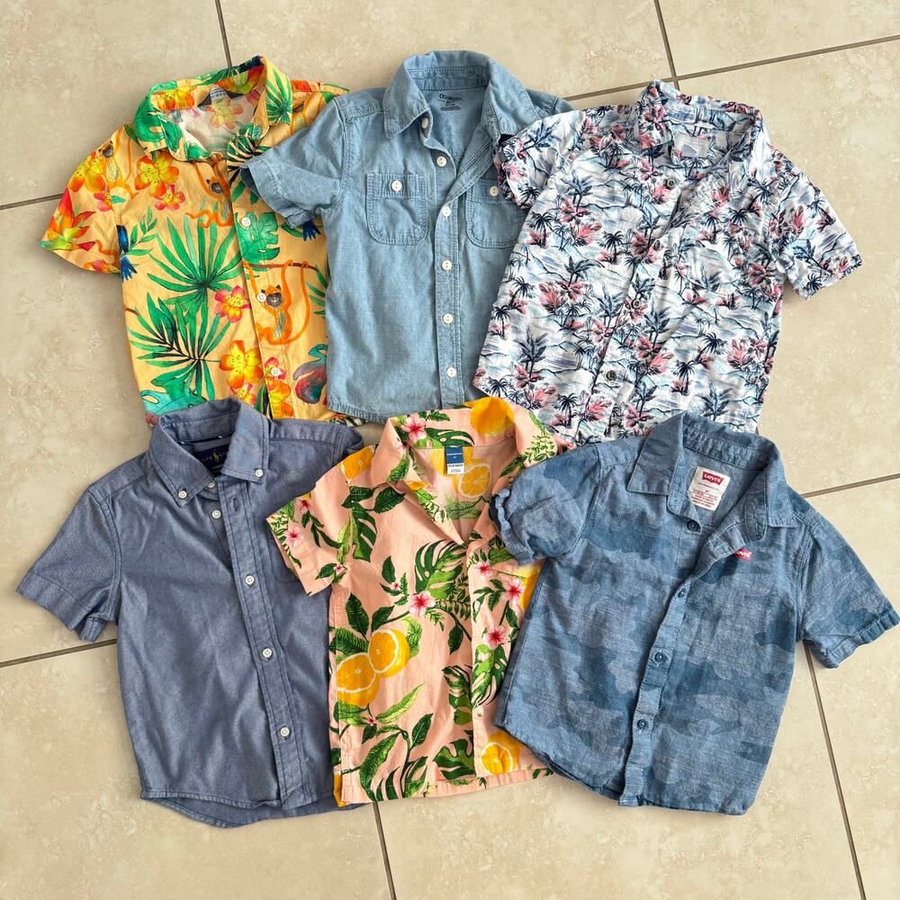 Toddler Boys 3T Button Up Shirt Bundle Hawaiian Tropical Chambray Levi’s Ralph